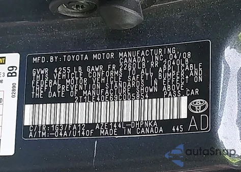 2009 Toyota Matrix S from USA, damaged, VIN 2T1LE40E69C005854